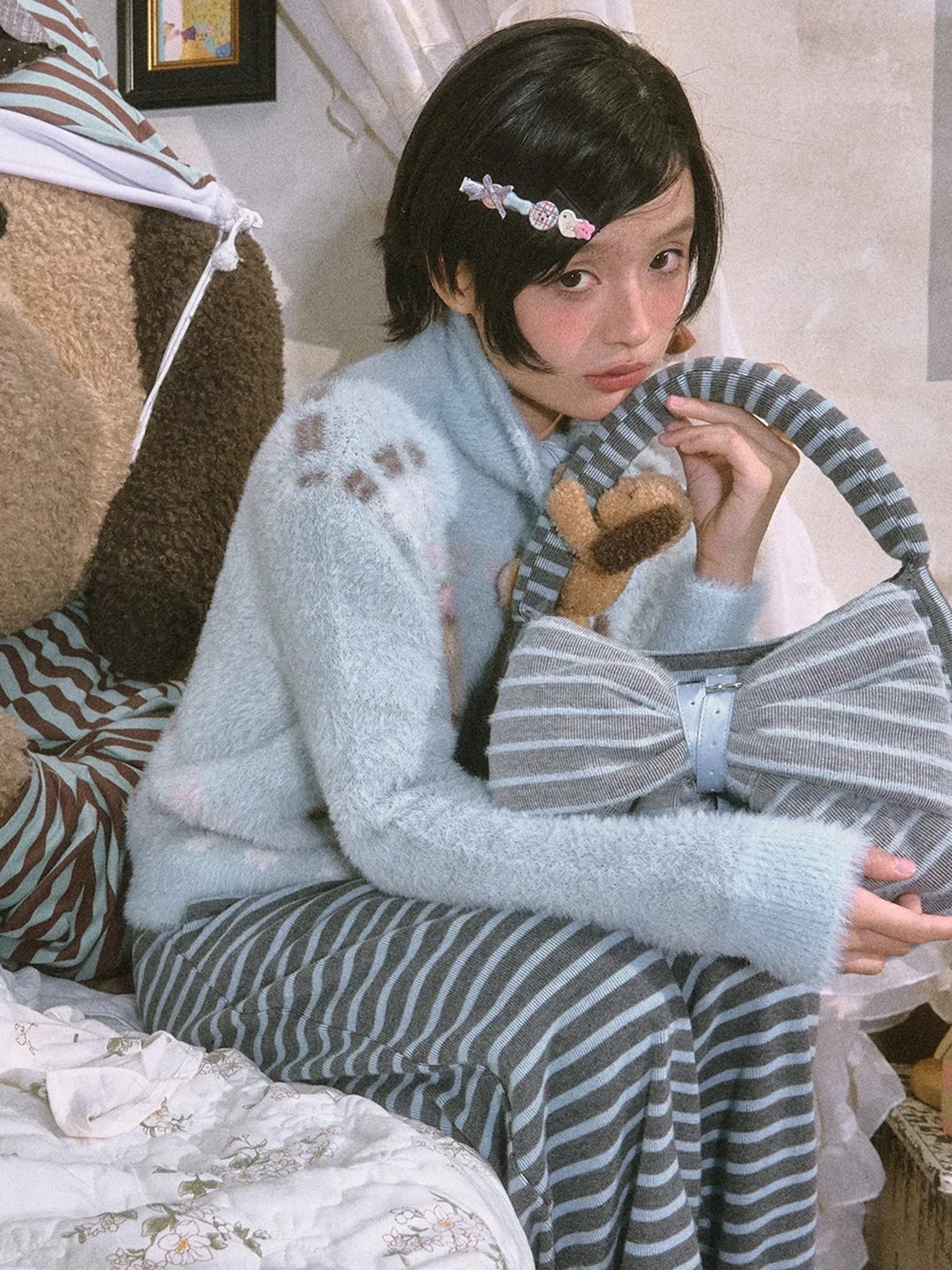 OhTODOG | Blue Dog Graphic Zip Turtleneck Sweater