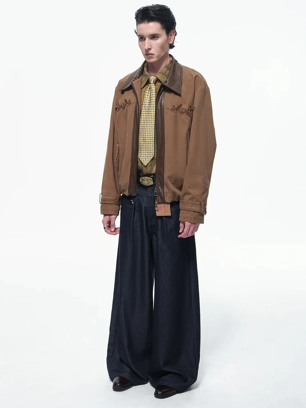 OPENFLY | Pleated Wide Leg Denim Pants