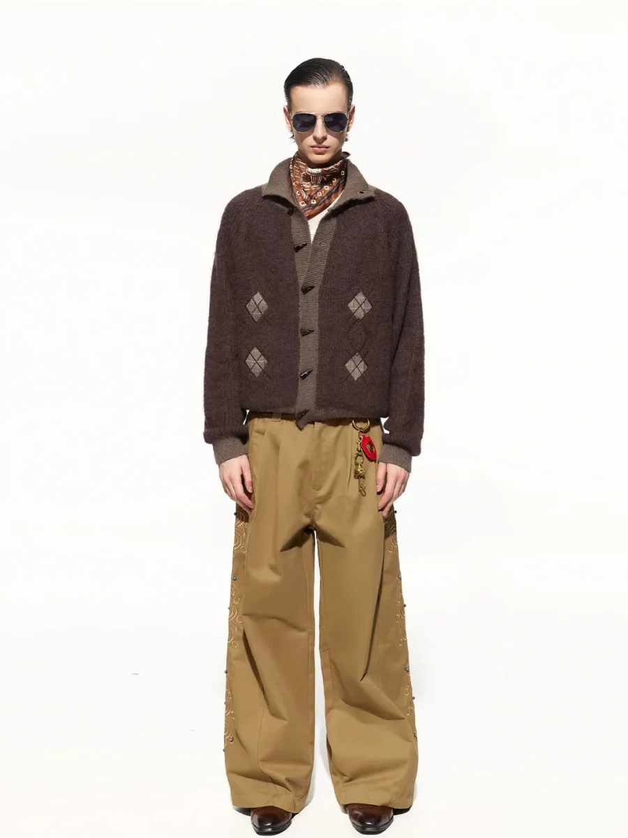 OPENFLY | Retro Argyle Toggle Knit Cardigan Jacket - 4