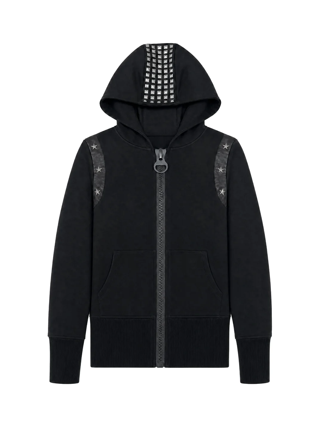 NumbAsia | Black Studded Star Patch Zip Hoodie