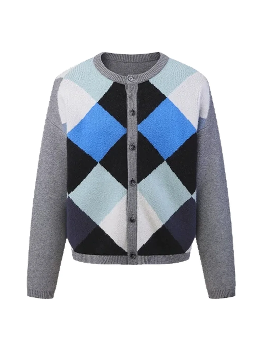 OPENFLY | Argyle Contrast Loose Knit Cardigan