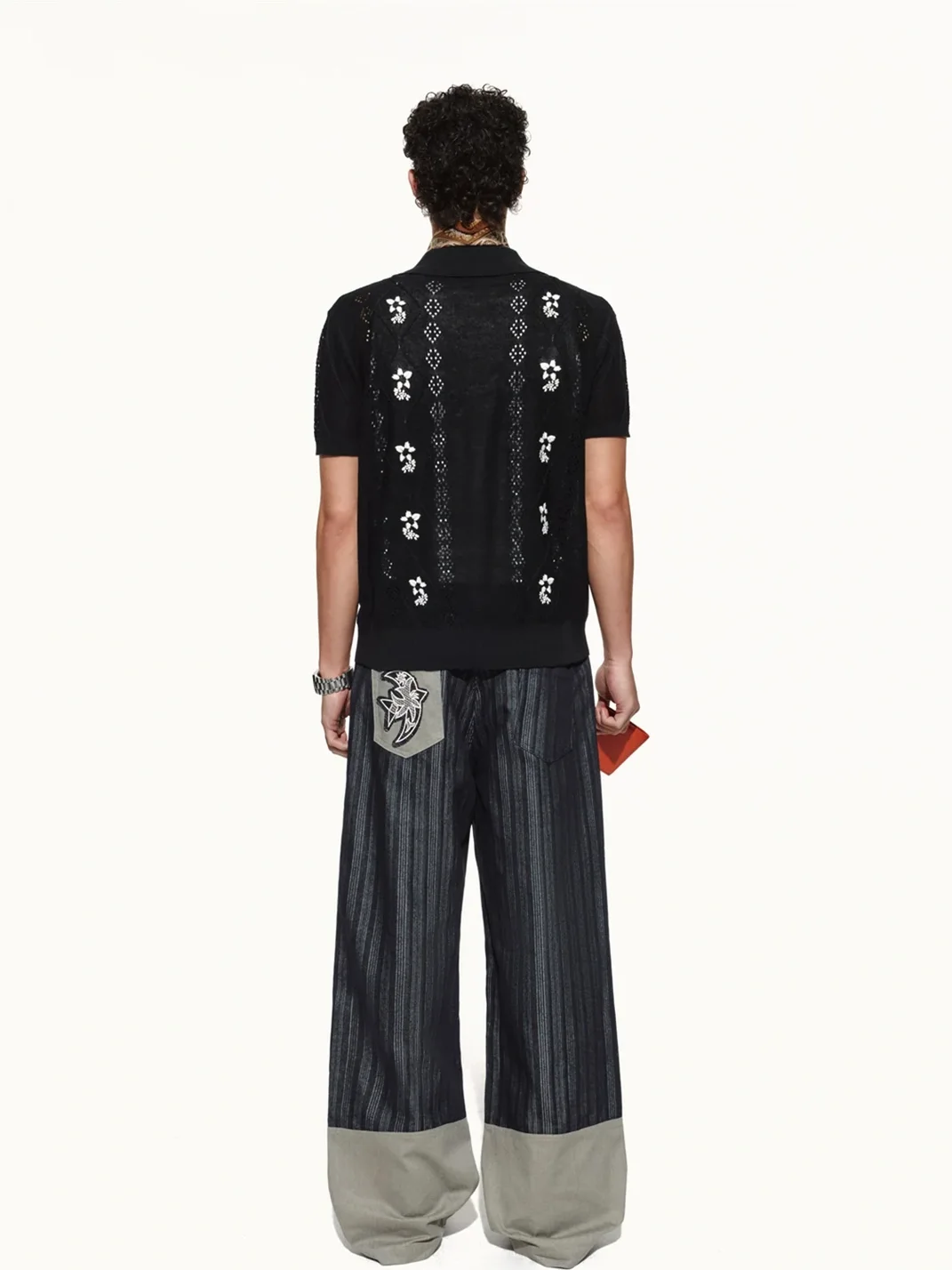 OPENFLY | Openwork Embroidered Short Sleeve Polo Cardigan