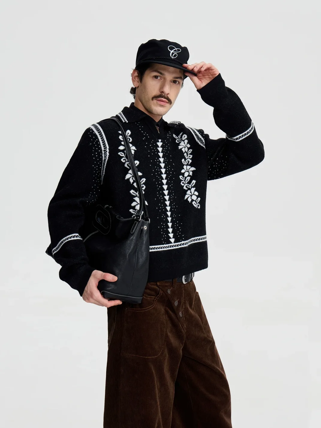 OPENFLY | Vintage Vine Jacquard Polo Collar Sweater