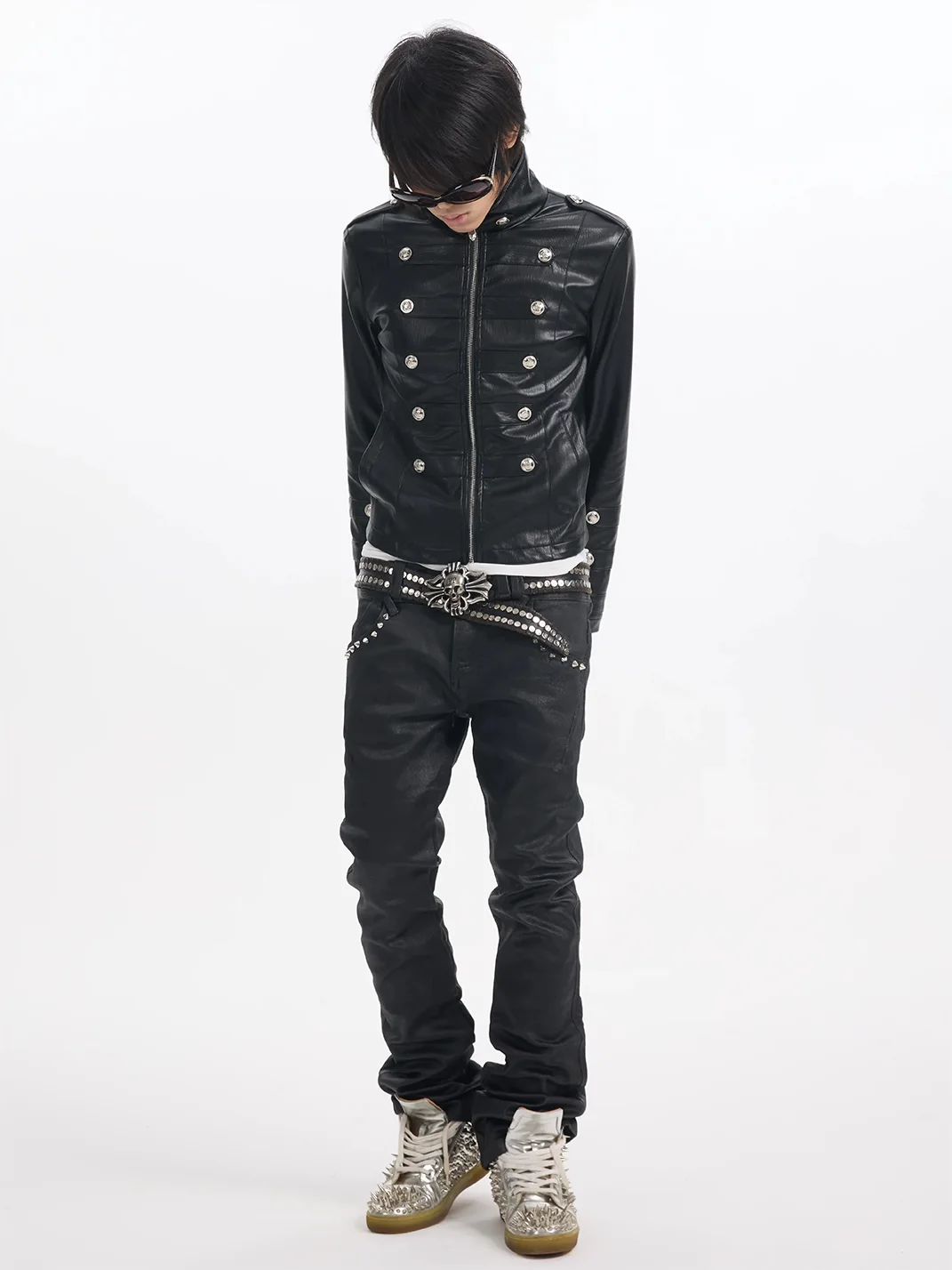 NumbAsia | Fitted Epaulet Button-Decorated Leather Jacket