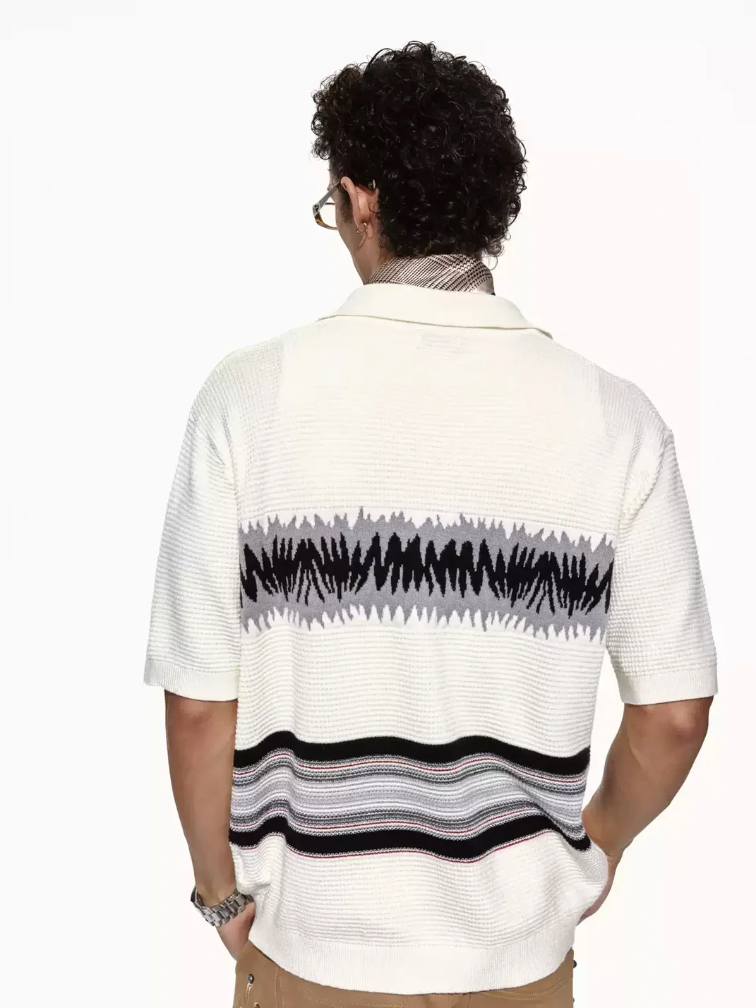 OPENFLY | Patterned Waffle Knit Short Sleeve Polo Cardigan