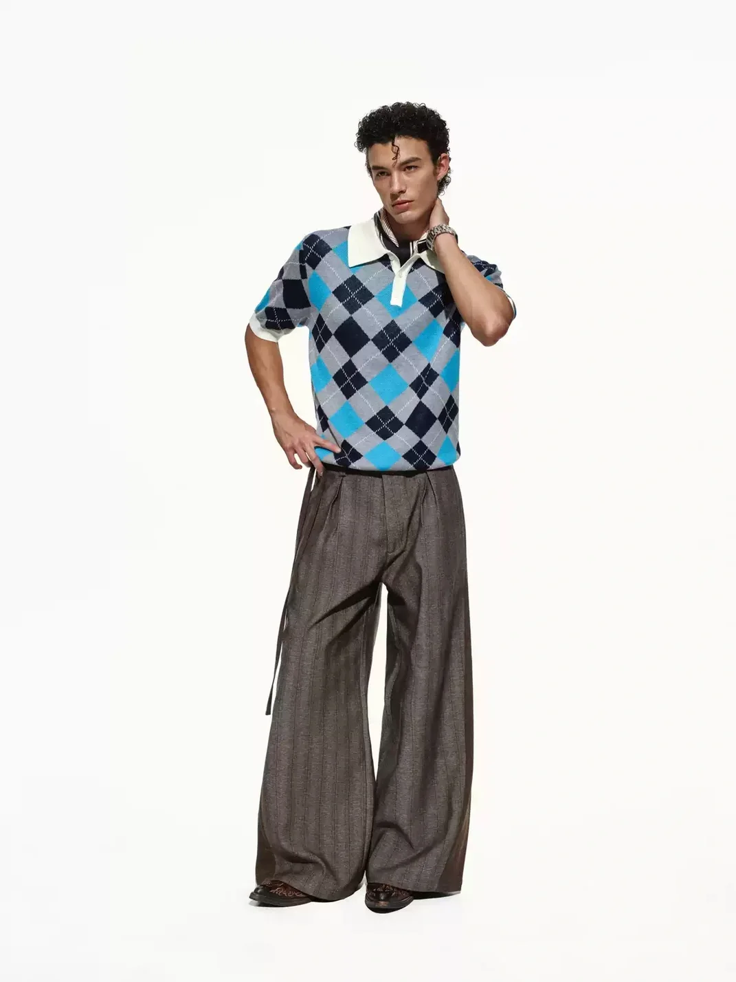 OPENFLY | Argyle Contrast Collar Knit Polo Shirt