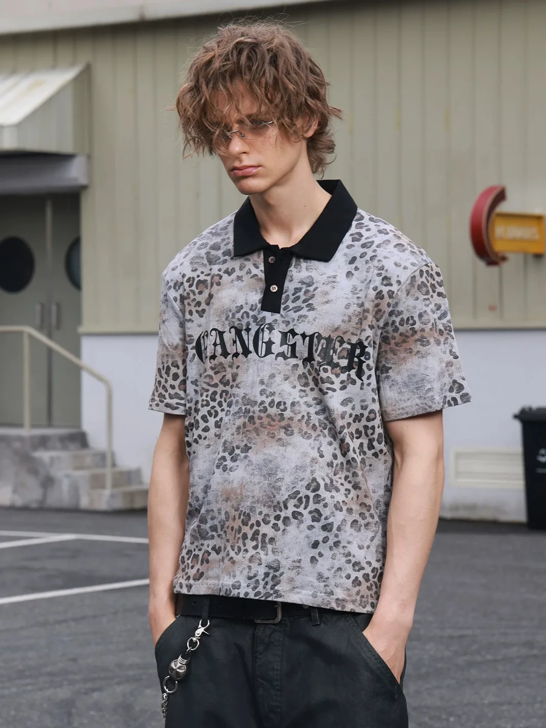 SAXGENWON | Leopard Print Cropped Boxy Polo Shirt