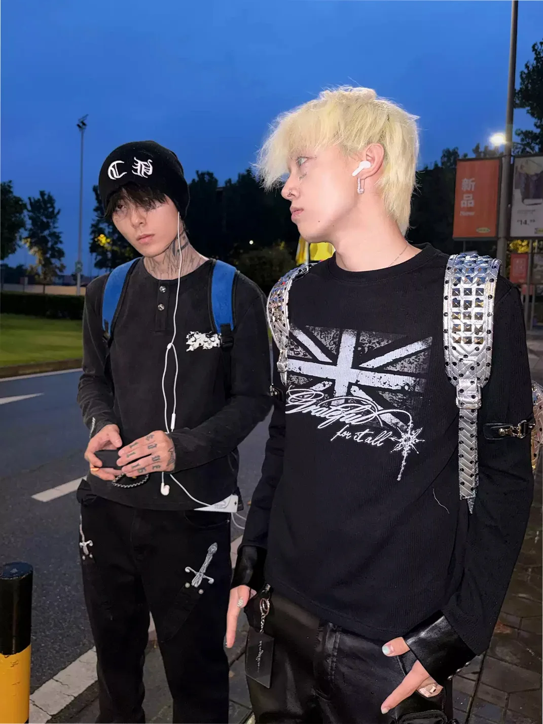 SAXGENWON | Union Jack Studded Buckle Long Sleeve Top