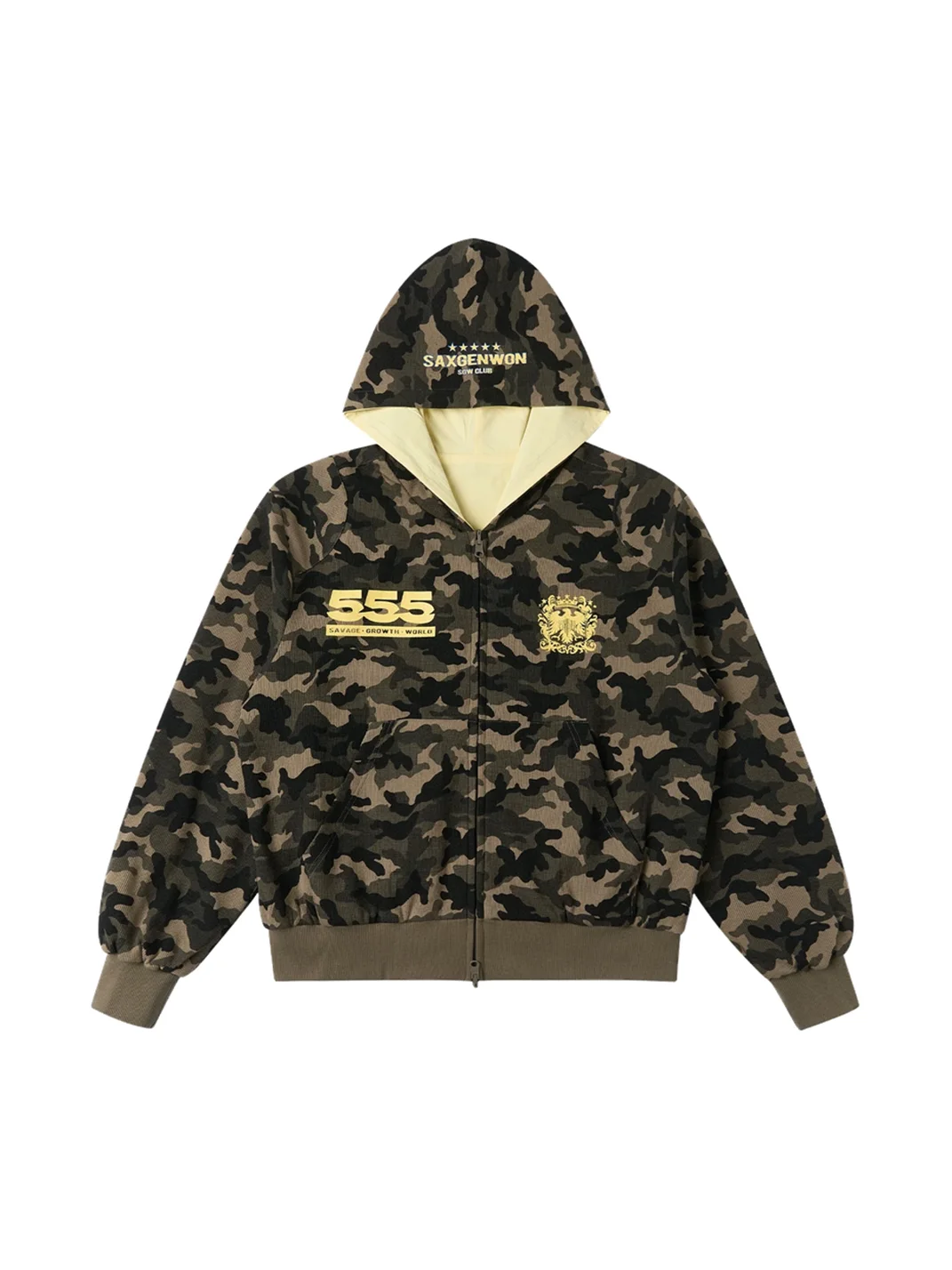SAXGENWON | Reversible Camouflage Waffle Cropped Zip Hoodie