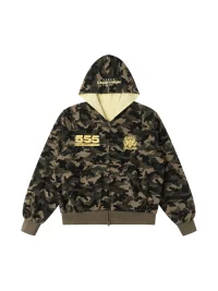 SAXGENWON | Reversible Camouflage Waffle Cropped Zip Hoodie