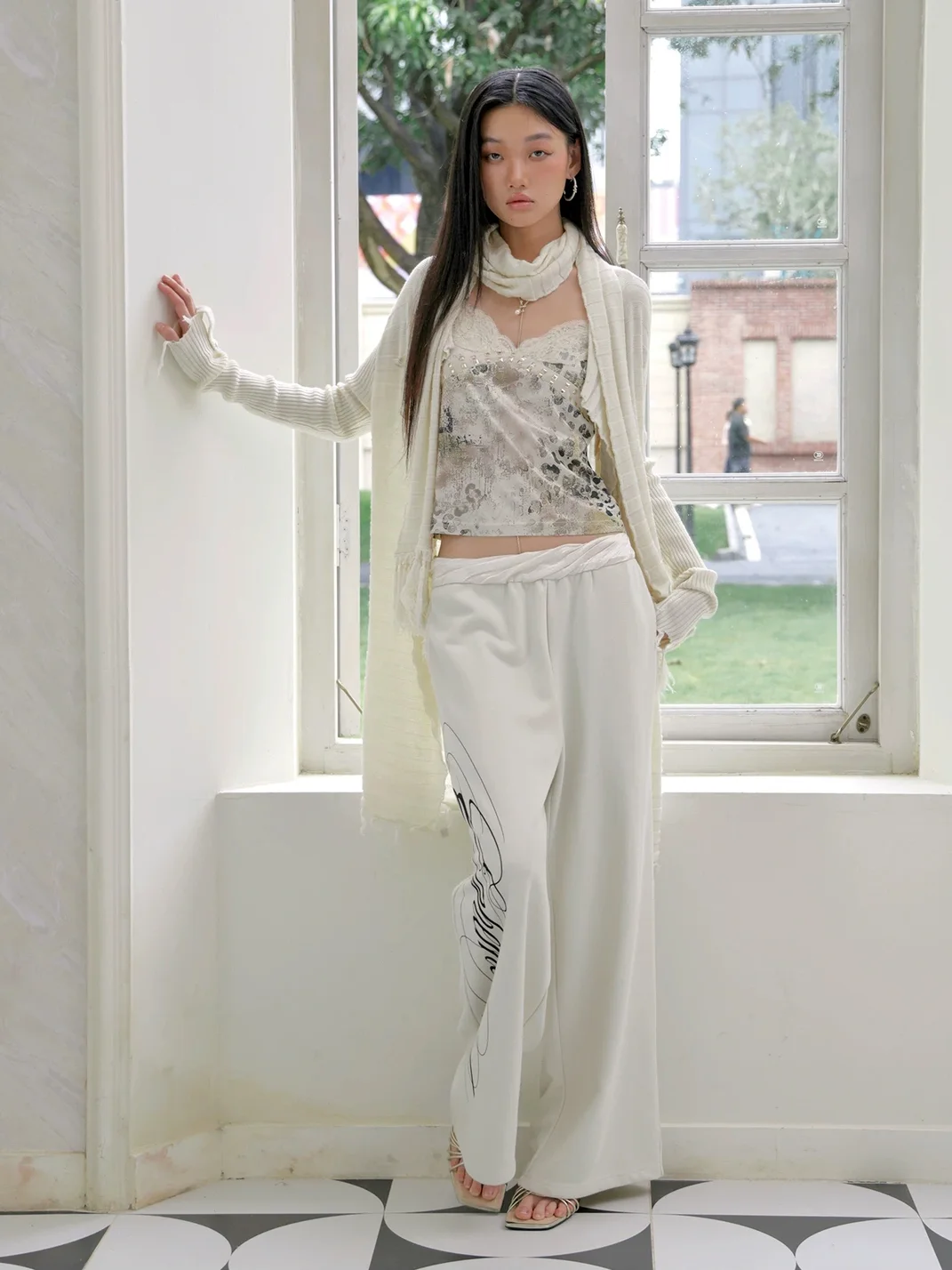 FayChui | Low-Rise Script Print Wide-Leg Pants