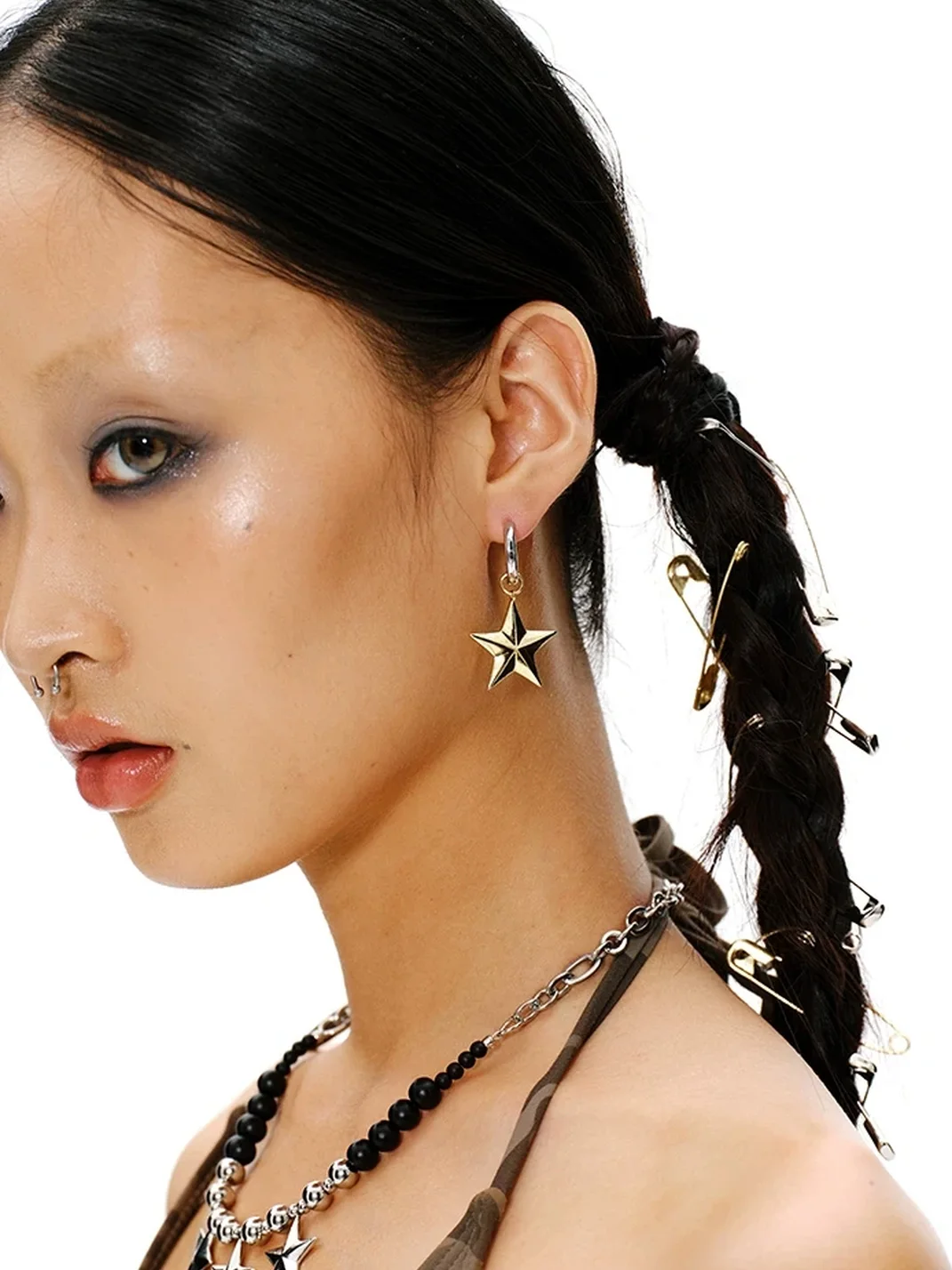 SchwarzGold | Two-Tone 3D Star Hoop Earrings