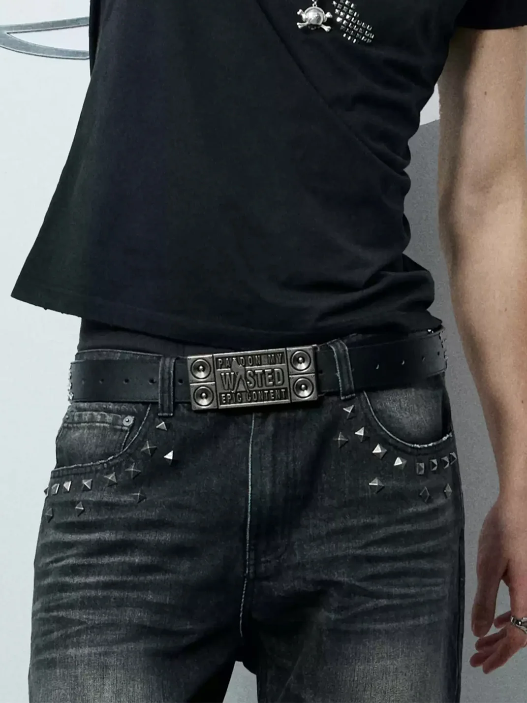 WASTED | Rhinestone Studded Cowhide Leather Belt