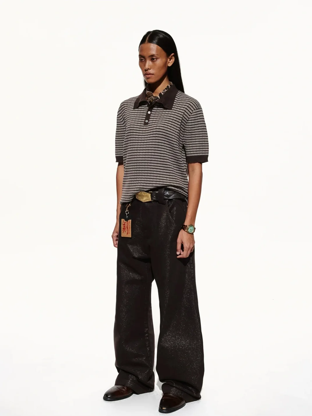 OPENFLY | Textured Striped Short Sleeve Polo Shirt