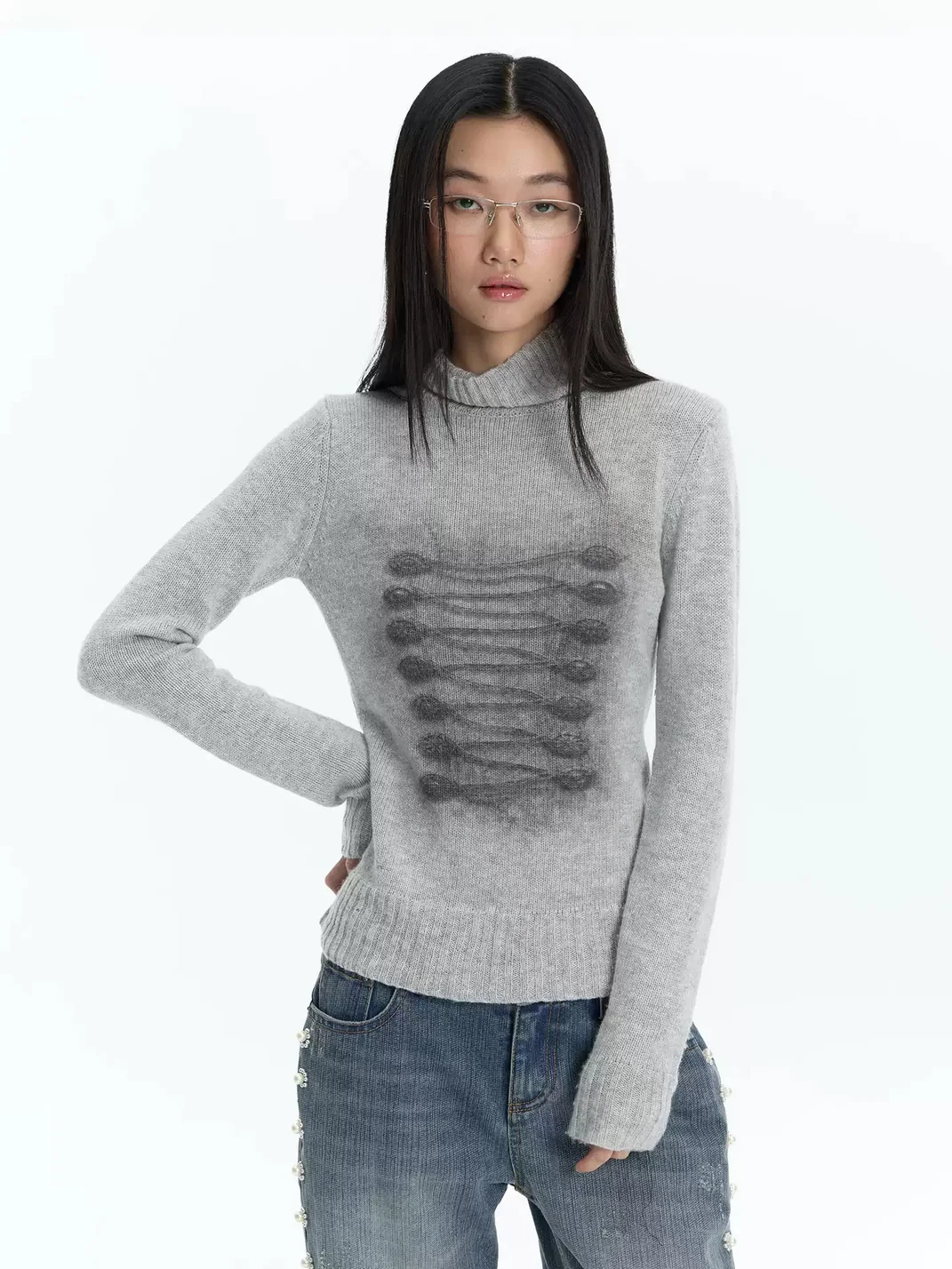 FayChui | Printed Slim Fit Cashmere Wool Turtleneck Sweater
