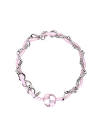 SchwarzGold | Pink Leather Cord Chain Choker Necklace