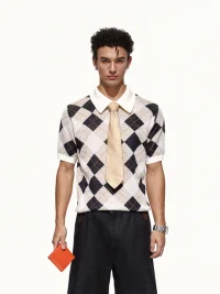 OPENFLY | Argyle Contrast Collar Knit Polo Shirt
