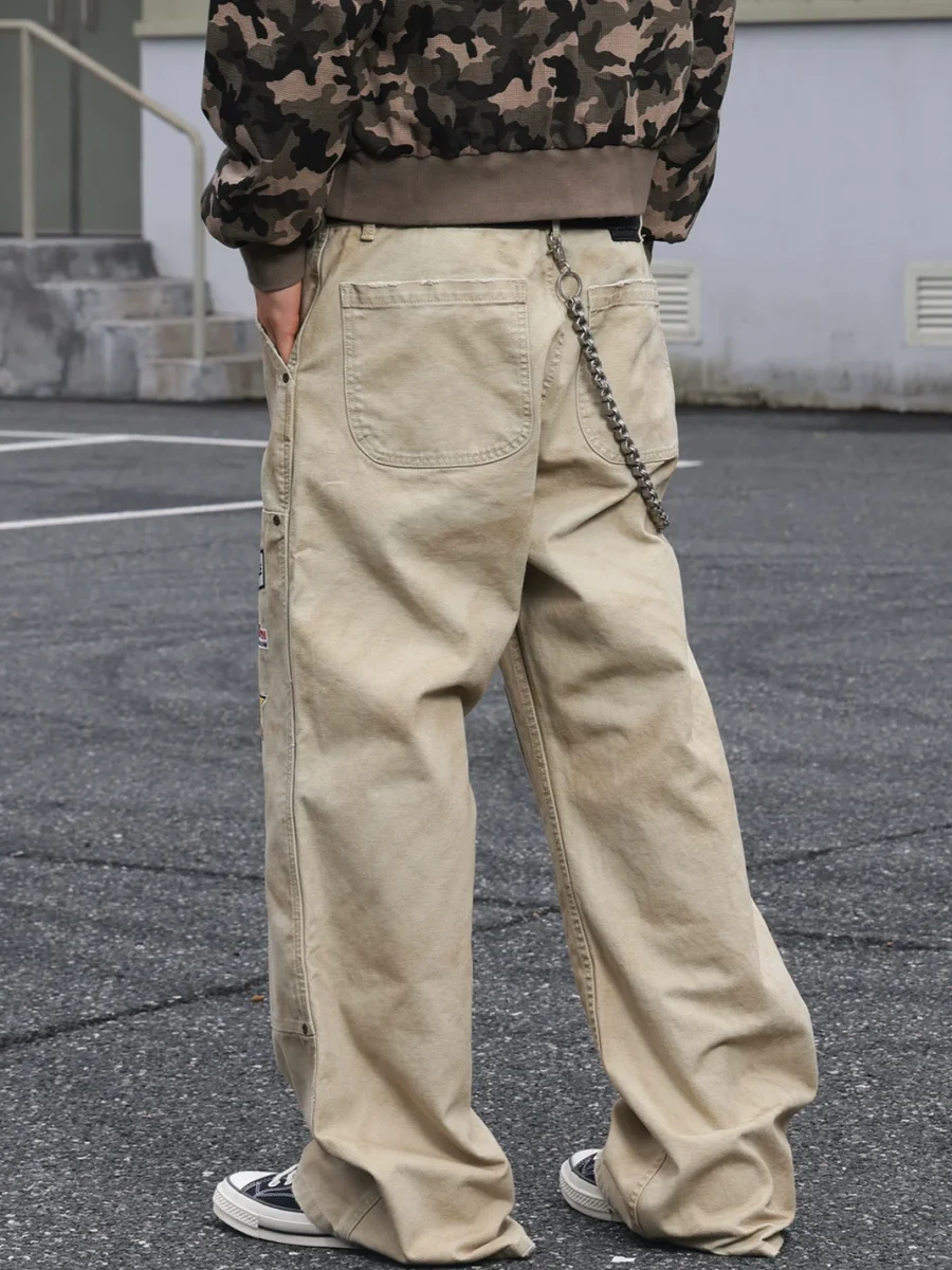 SAXGENWON | Distressed Embroidered Loose Straight Cargo Pants - 4