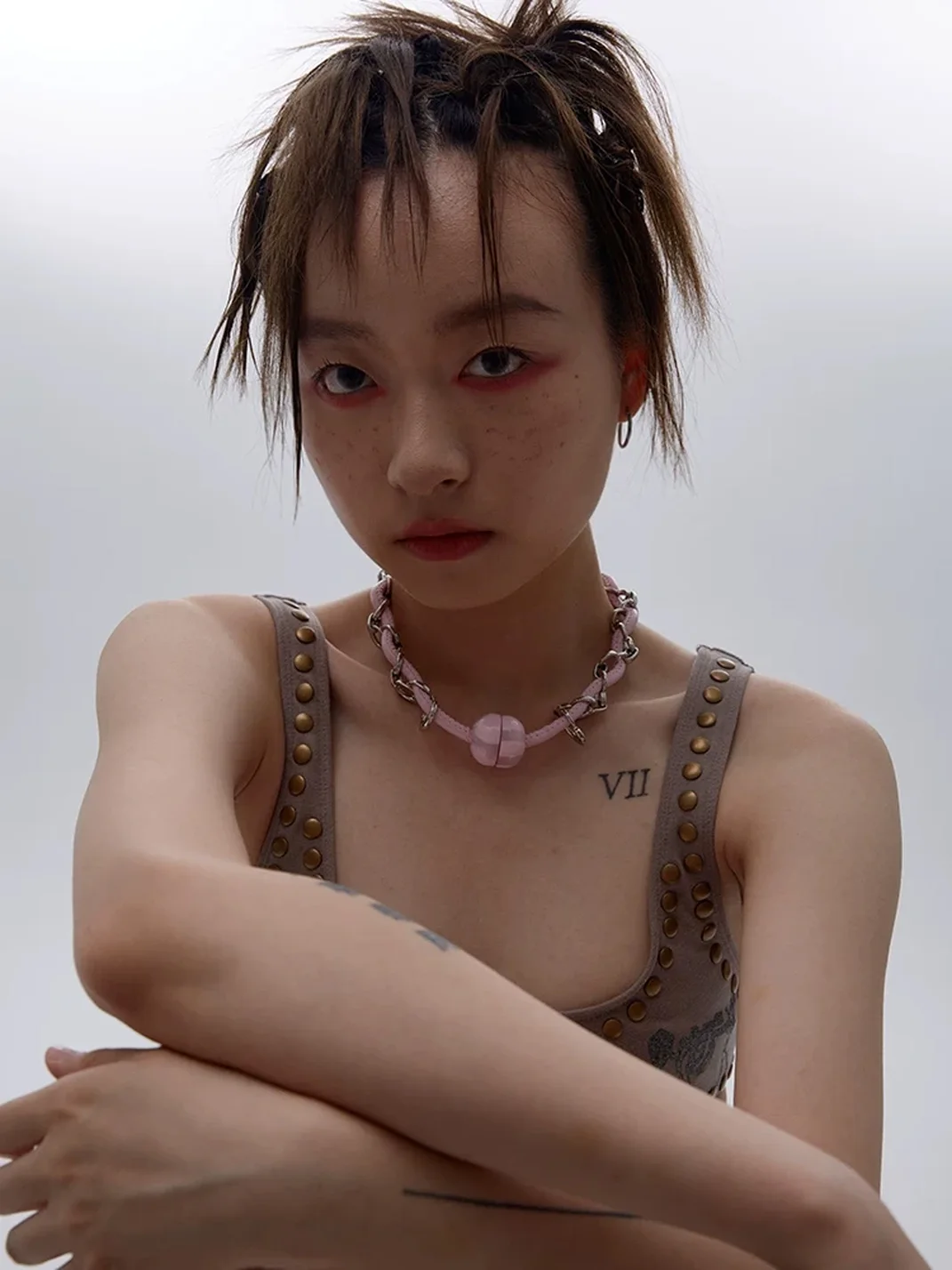 SchwarzGold | Pink Leather Cord Chain Choker Necklace
