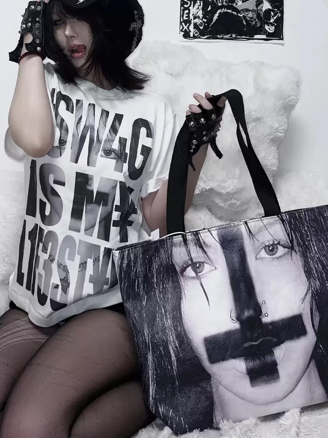B0RN1NH3LL | Inverted Cross Portrait Print Tote Bag