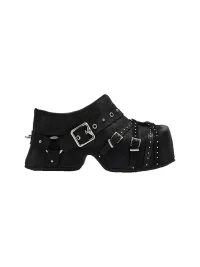 Arcadiagyal | Studded Buckle Platform Closed-Toe Mules