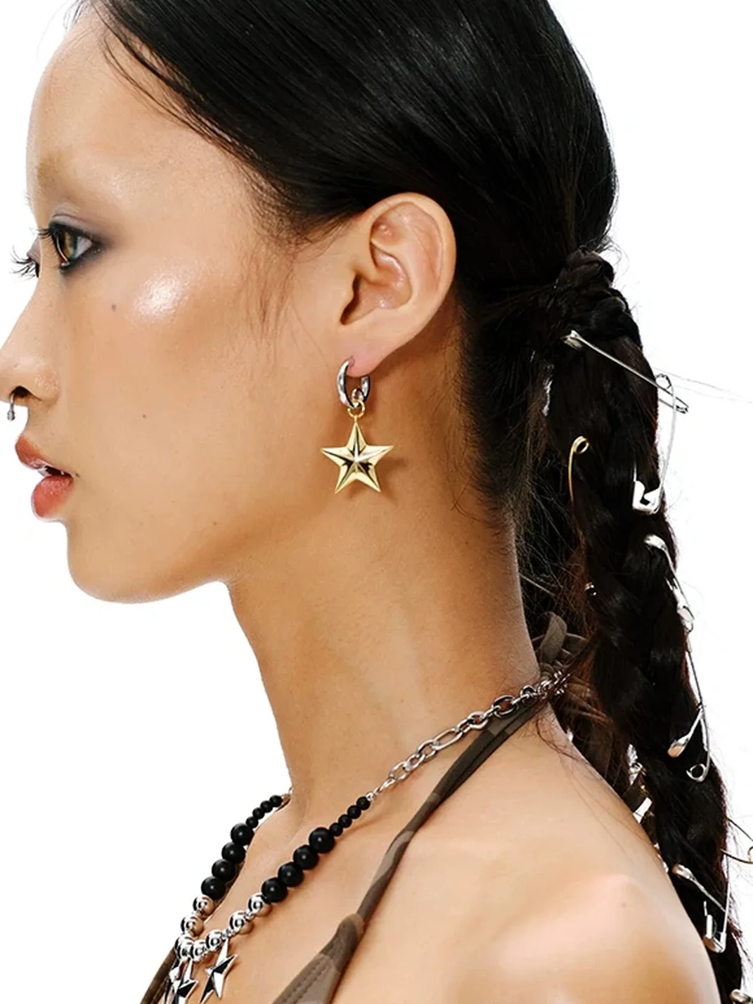 SchwarzGold | Two-Tone 3D Star Hoop Earrings