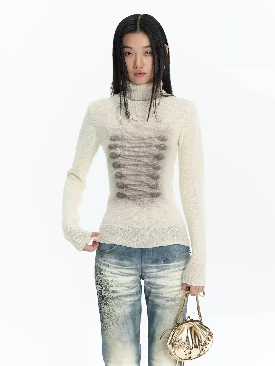 FayChui | Printed Slim Fit Cashmere Wool Turtleneck Sweater