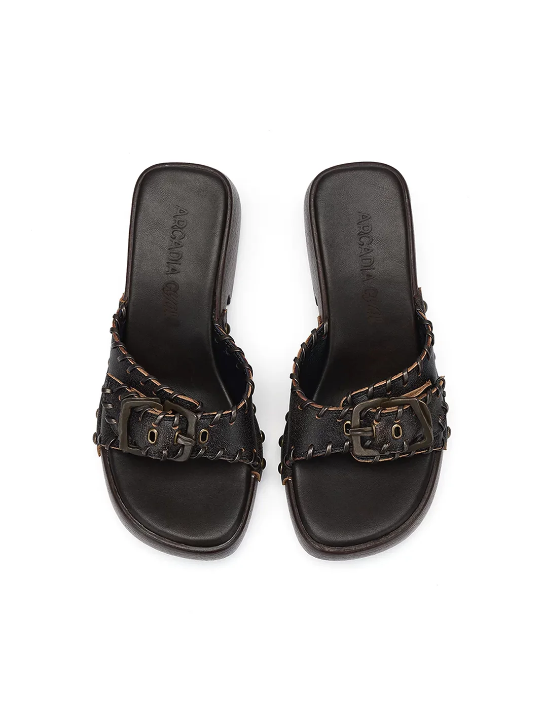 Arcadiagyal | Woven Leather Platform Clog Slides