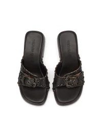 Arcadiagyal | Woven Leather Platform Clog Slides