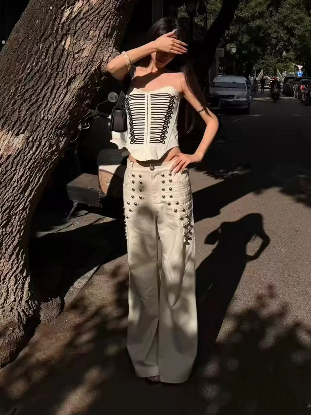FayChui | Metal Button Wide Leg Pants