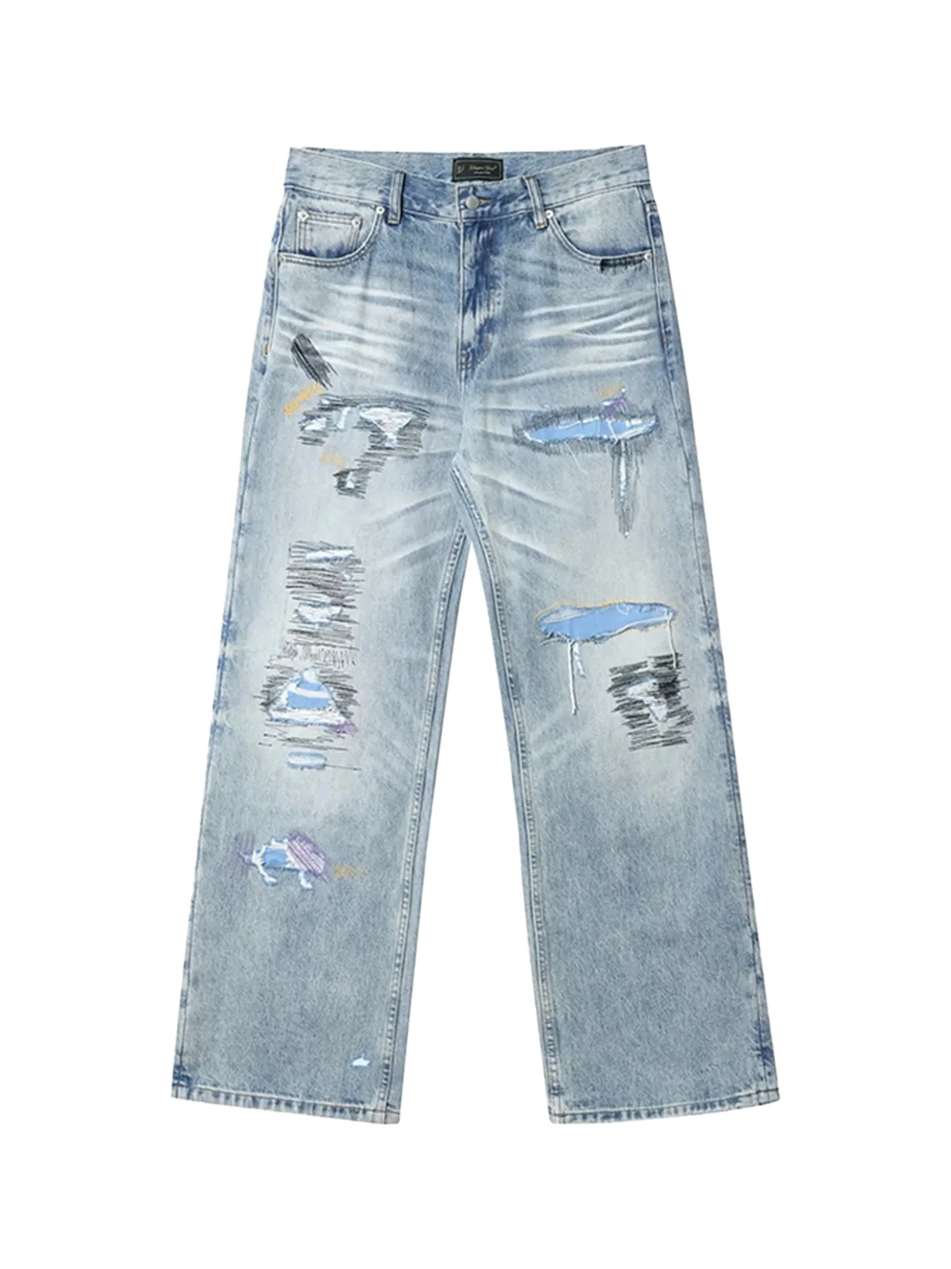 VOWPROGRESS | Boro Embroidered Distressed Loose Straight-Leg Jeans