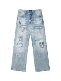 VOWPROGRESS | Boro Embroidered Distressed Loose Straight-Leg Jeans