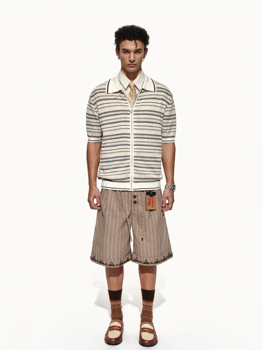 OPENFLY | Short Sleeve Striped Zip Polo Shirt - 4