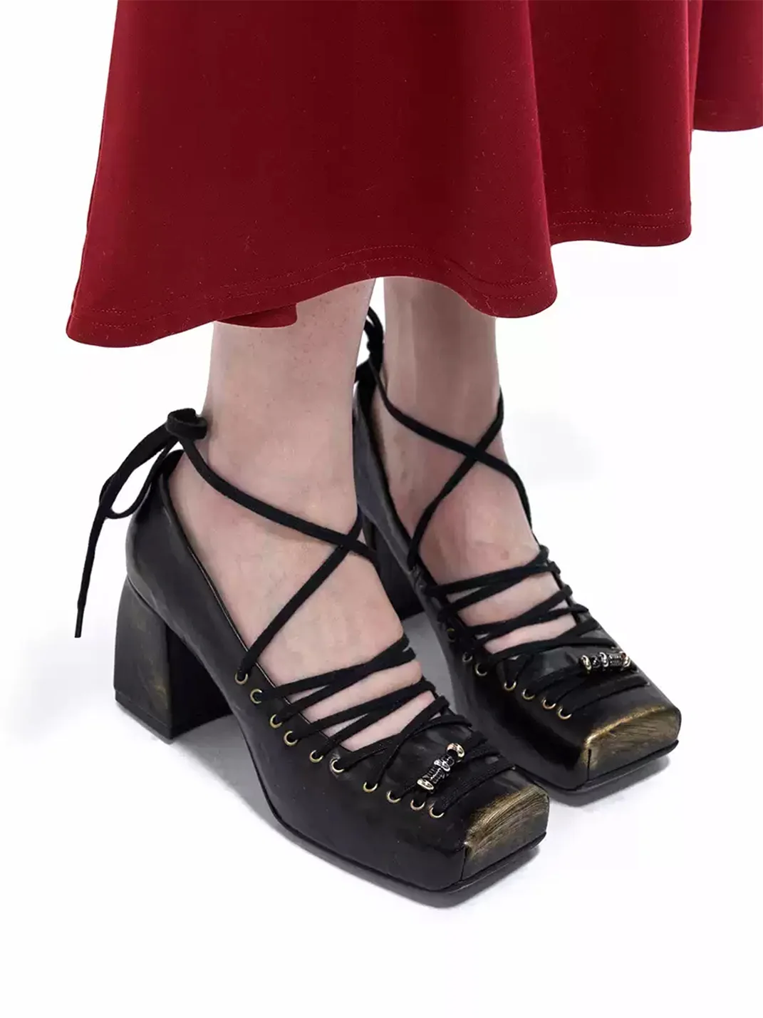 Arcadiagyal | Retro Square Toe Block Heel Shoes