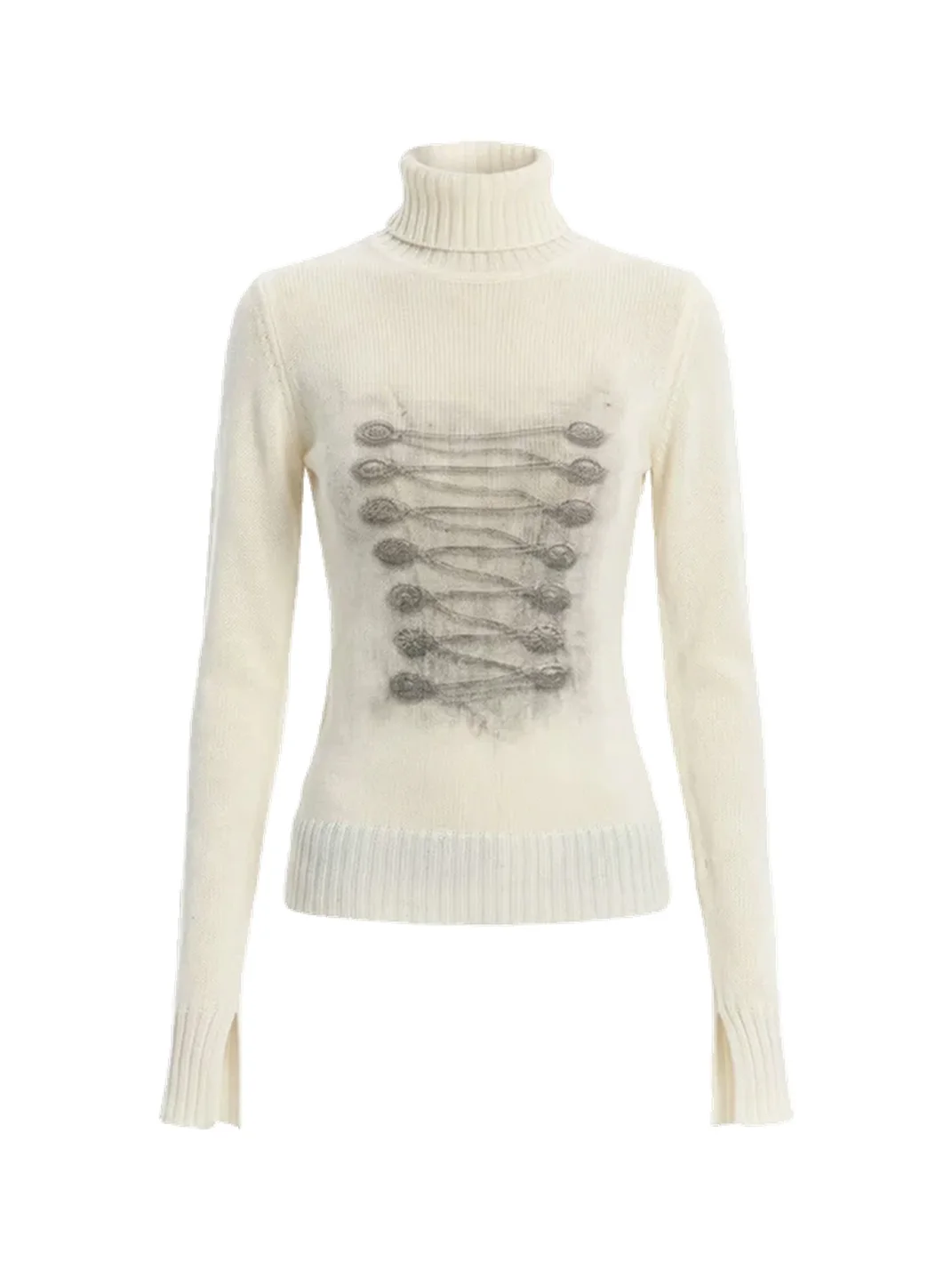 FayChui | Printed Slim Fit Cashmere Wool Turtleneck Sweater