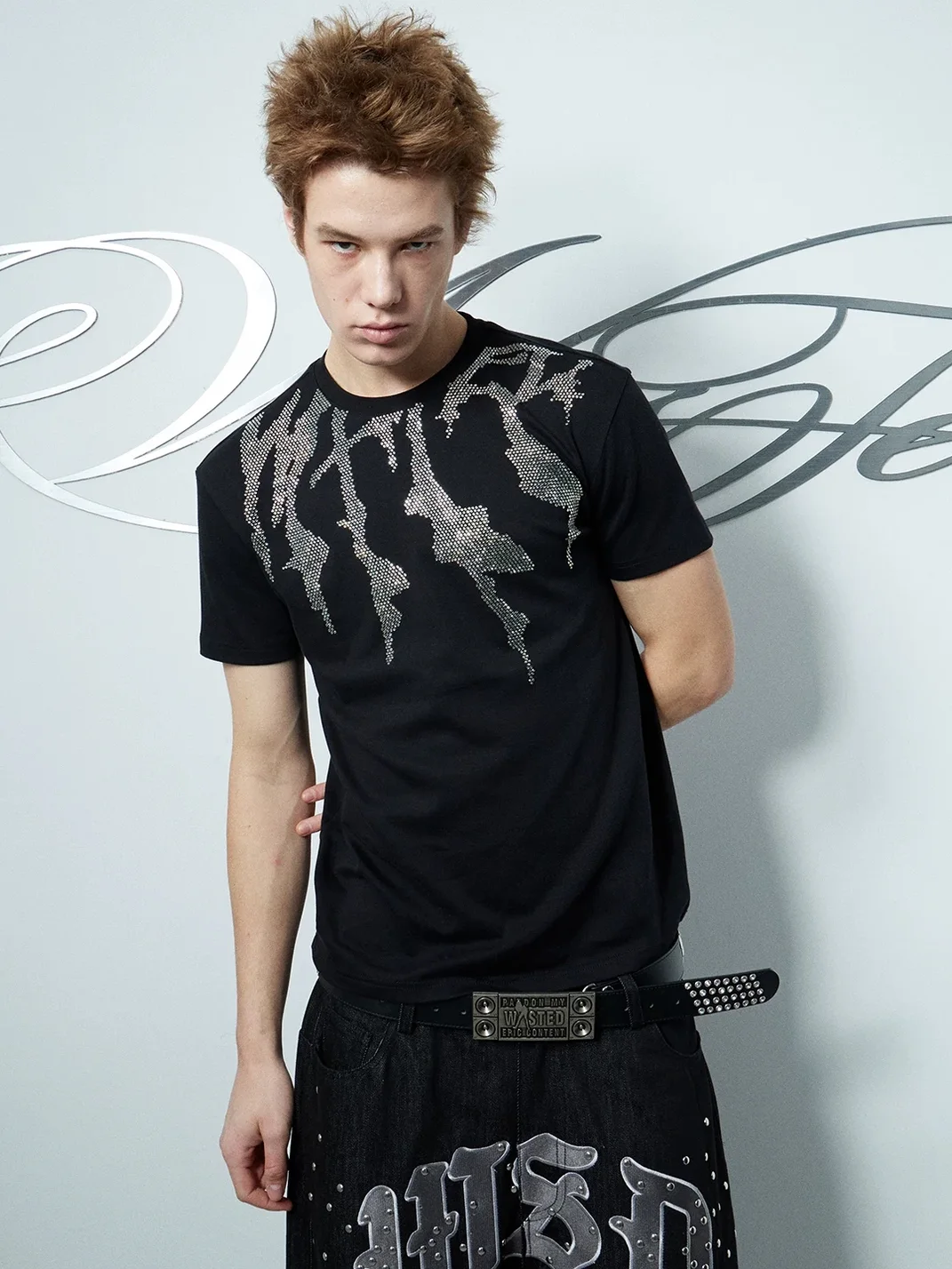 WASTED | Rhinestone Punk Fitted Short Sleeve T-Shirt