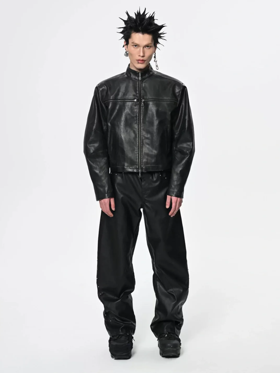 SAXGENWON | Distressed Cross-Zip Cropped Biker Jacket