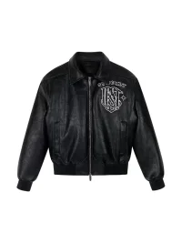 SAXGENWON | Studded Embroidered Faux Leather Moto Jacket