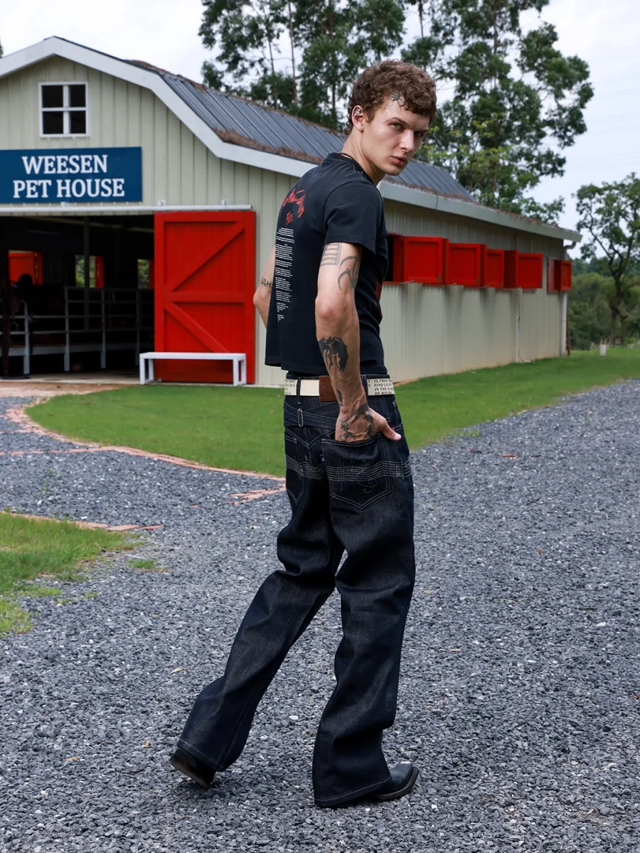 VOWPROGRESS | Embroidered Note Flare Jeans - 4