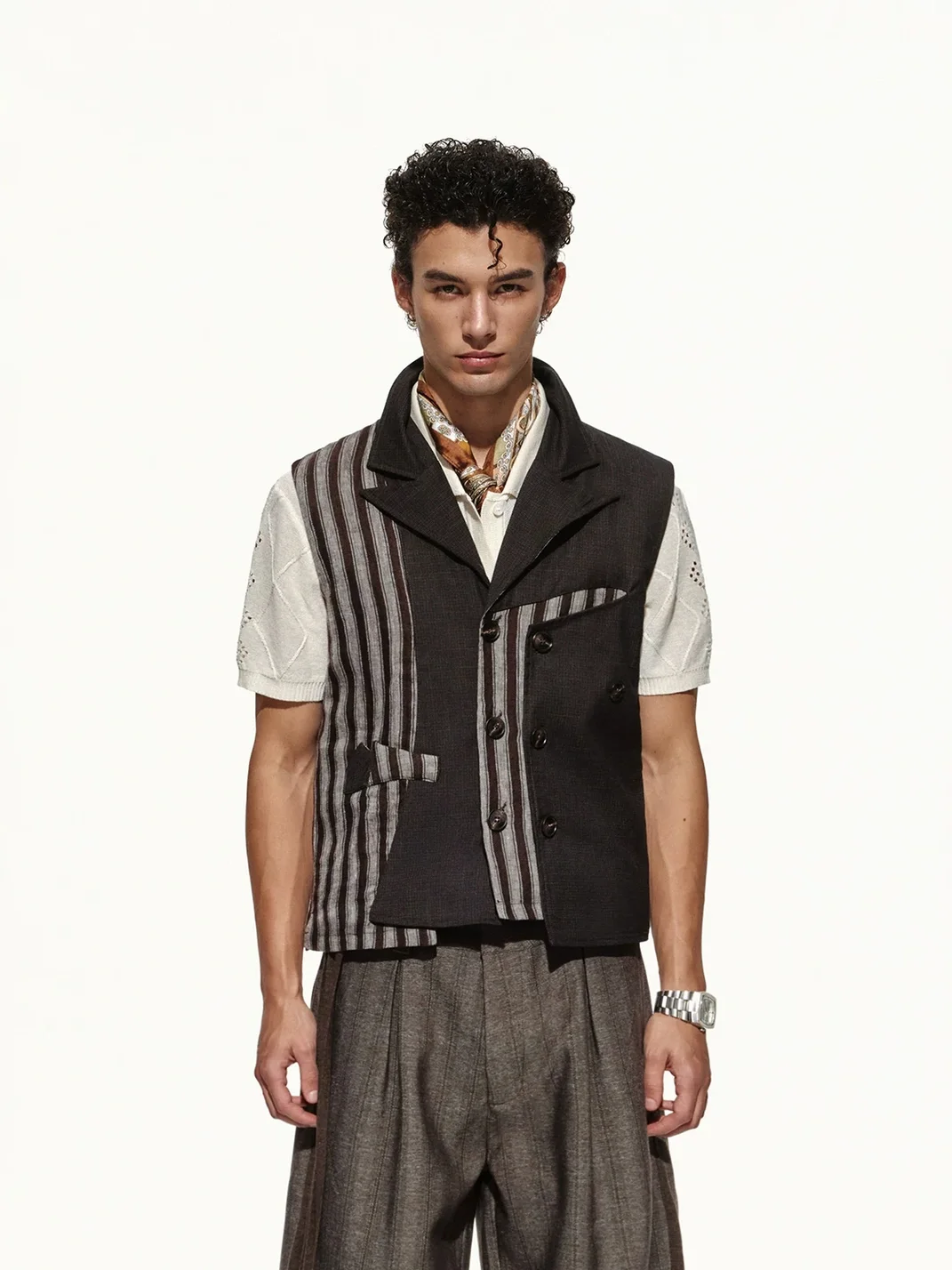 OPENFLY | Striped Double-Breasted Lapel Vest