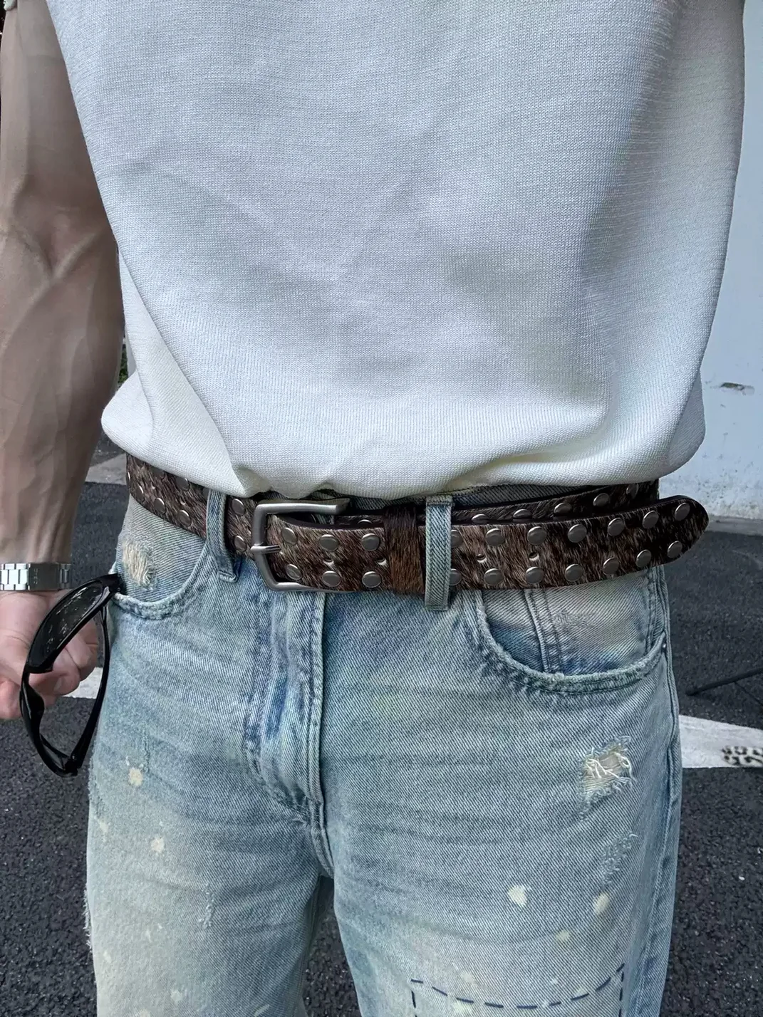 VOWPROGRESS | Studded Horsehair Full-Grain Leather Belt