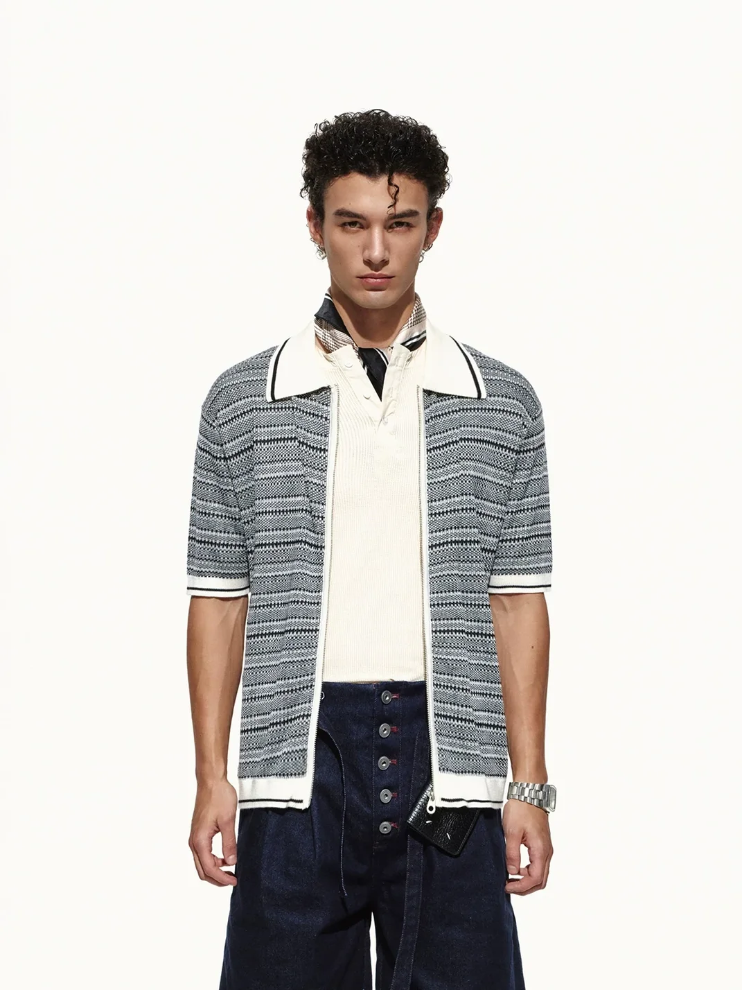 OPENFLY | Short Sleeve Striped Zip Polo Shirt
