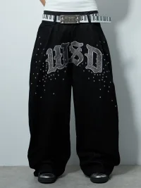 WASTED | Embroidered Studded Baggy Jeans