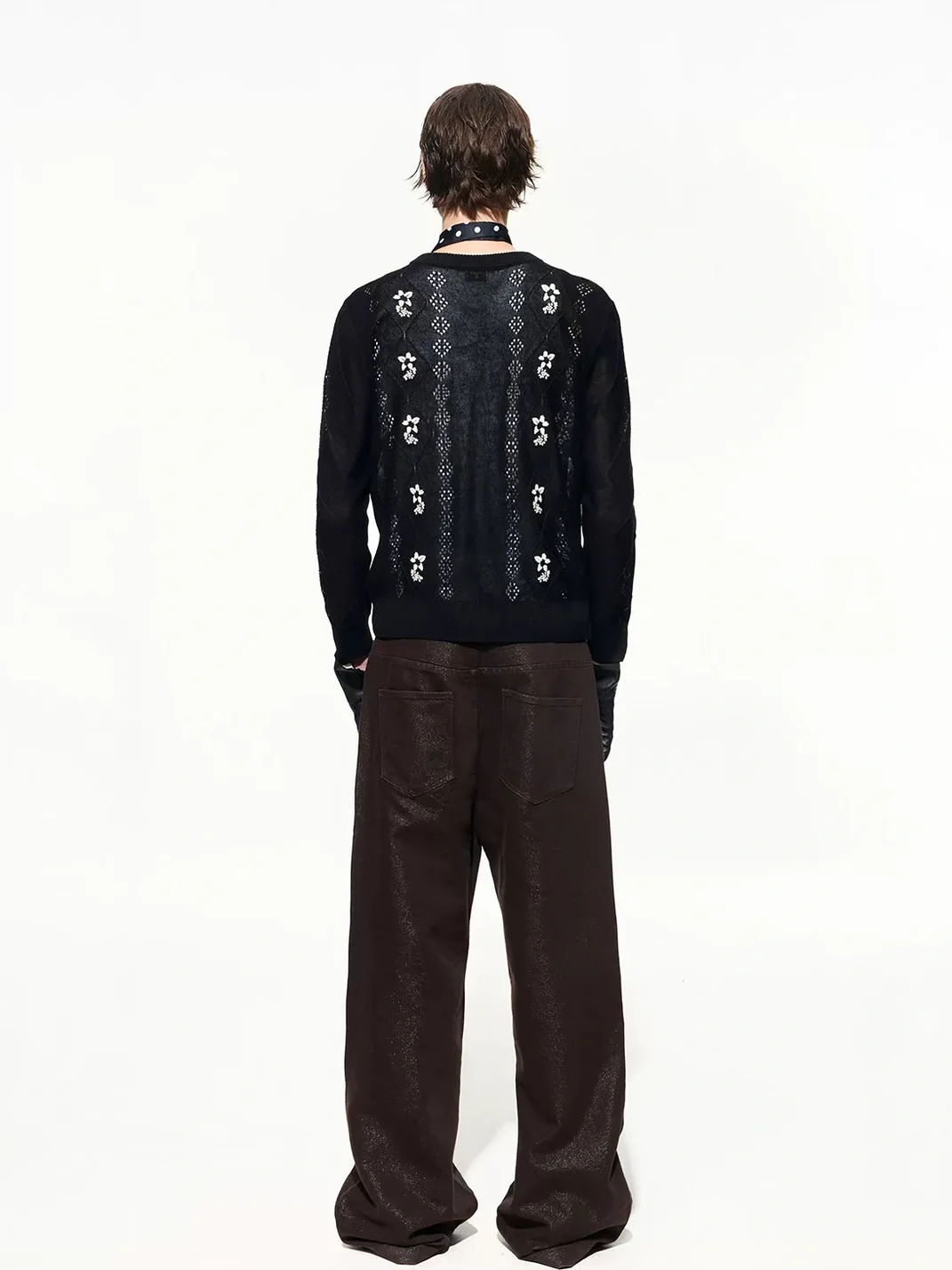 OPENFLY | Embroidered Openwork Long Sleeve Knit Cardigan