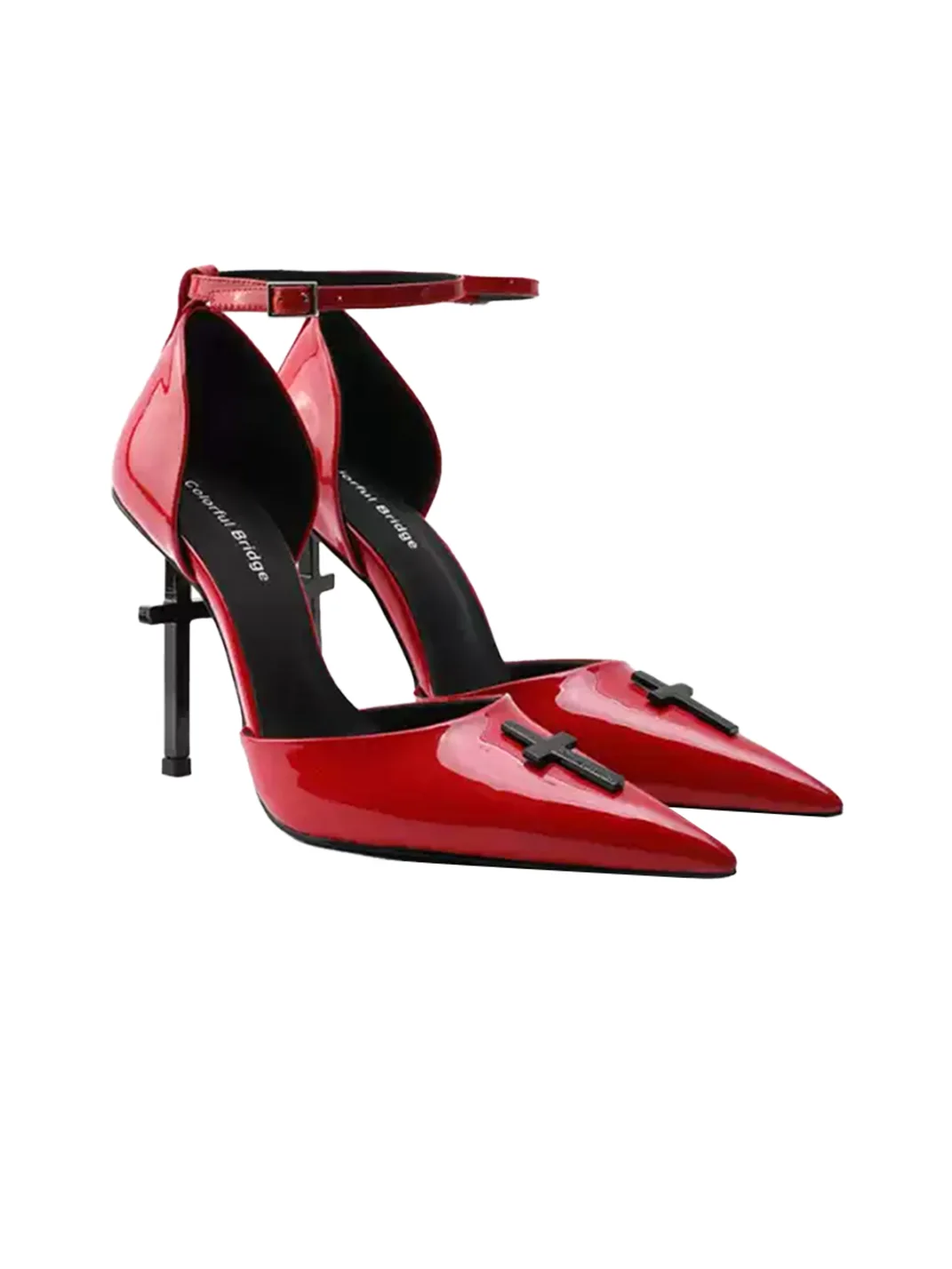 Colorful Bridge | Red Patent Pointed-Toe Strappy Heels