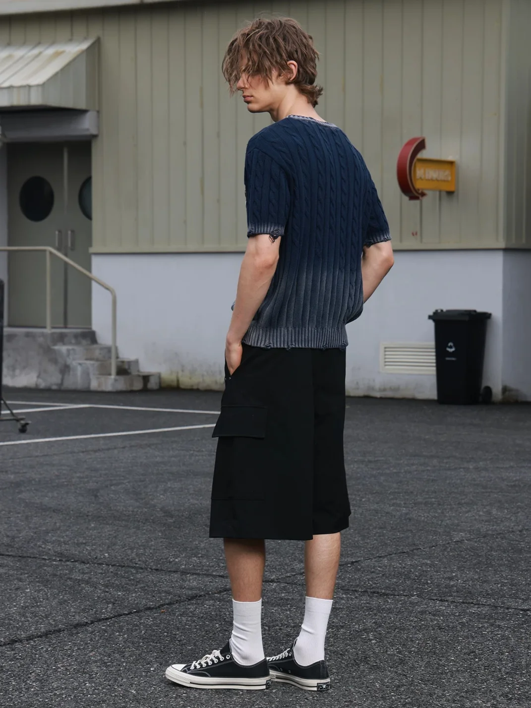 SAXGENWON | Gradient Cable Knit Boxy Short Sleeve Sweater