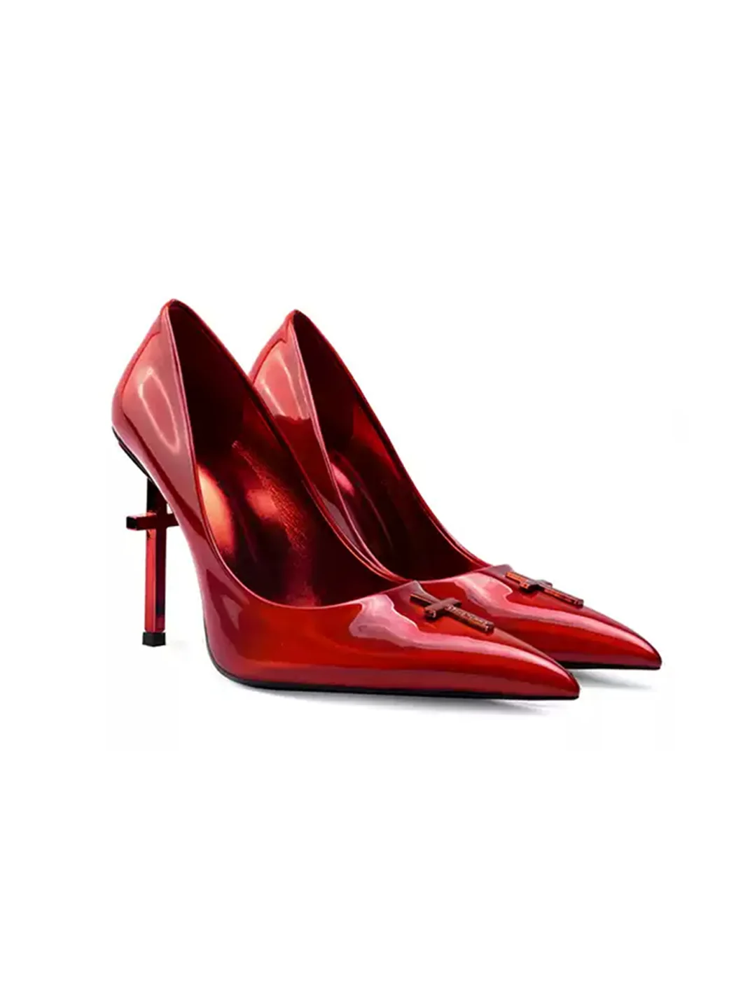 Colorful Bridge | Crucifix Pointed-Toe Red Wedding Heels