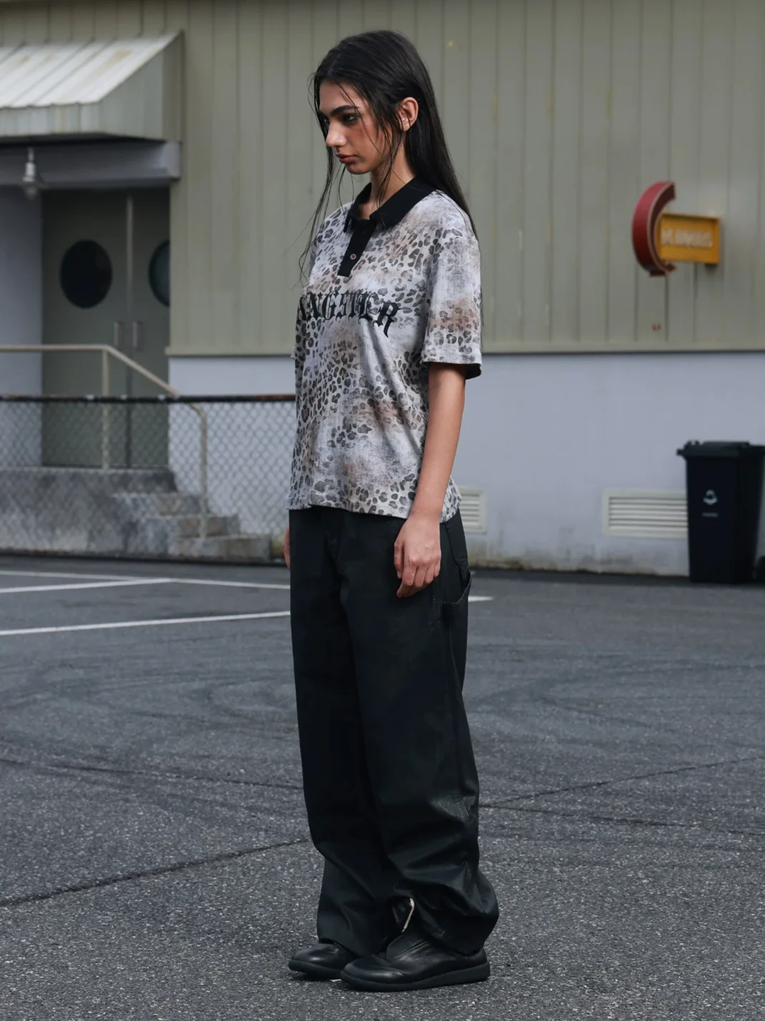 SAXGENWON | Leopard Print Cropped Boxy Polo Shirt