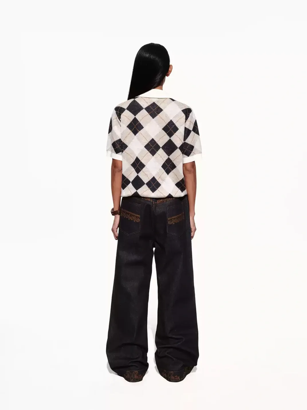 OPENFLY | Argyle Contrast Collar Knit Polo Shirt