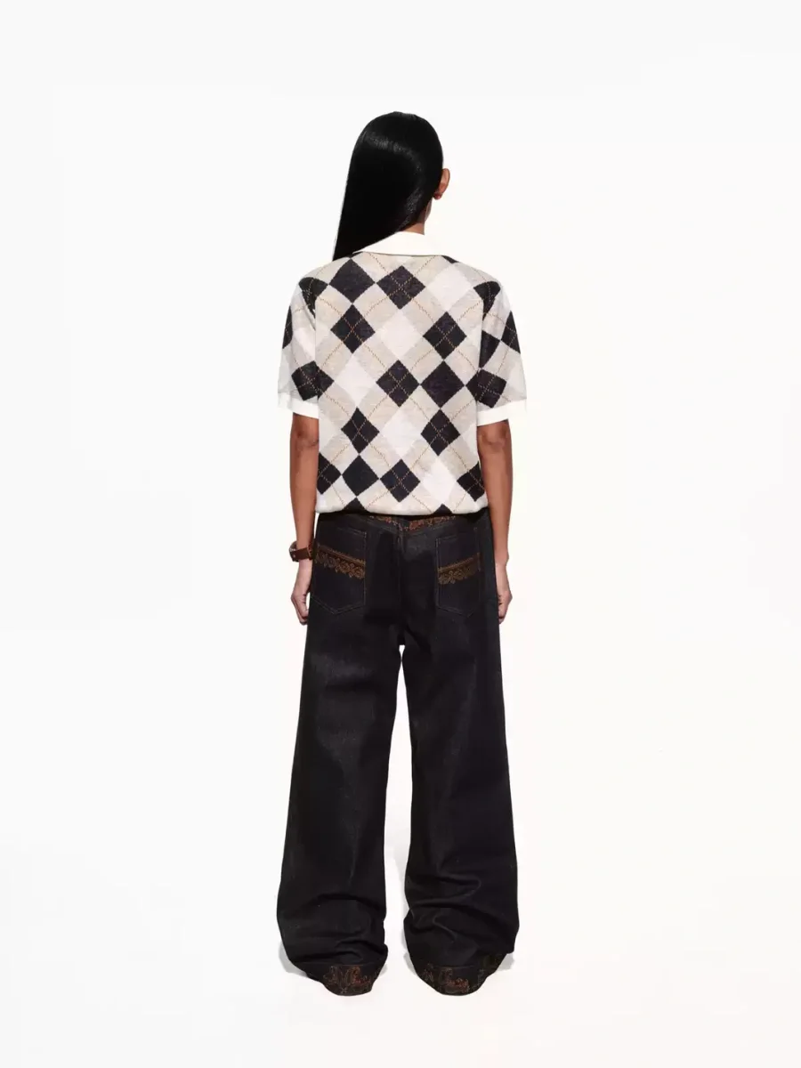 OPENFLY | Argyle Contrast Collar Knit Polo Shirt - 4